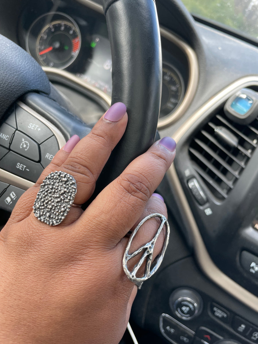 Shield Droplet Sterling Silver Rustic Ring MTO