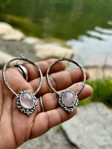 Rose Quartz Femme Boheme Hoop Sterling Silver Earrings