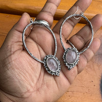 Rose Quartz Femme Boheme Hoop Sterling Silver Earrings