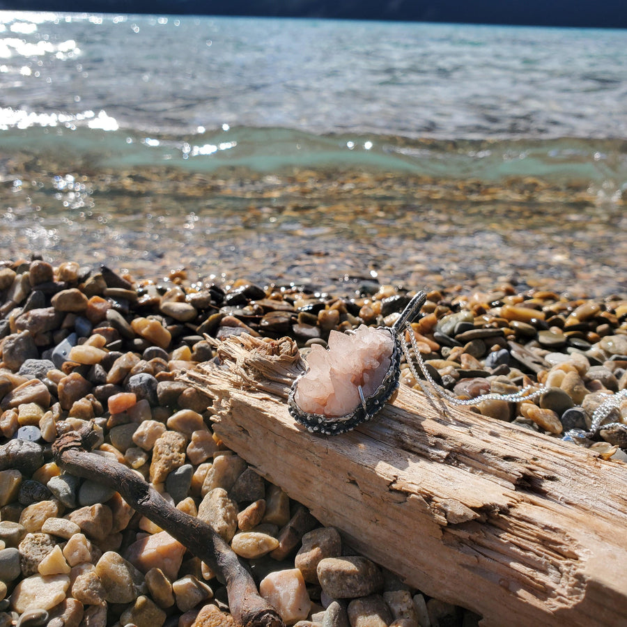 Rose Quartz Crystal Sterling Silver Necklace - Sand and Snow Jewelry - Necklaces - One of a Kind