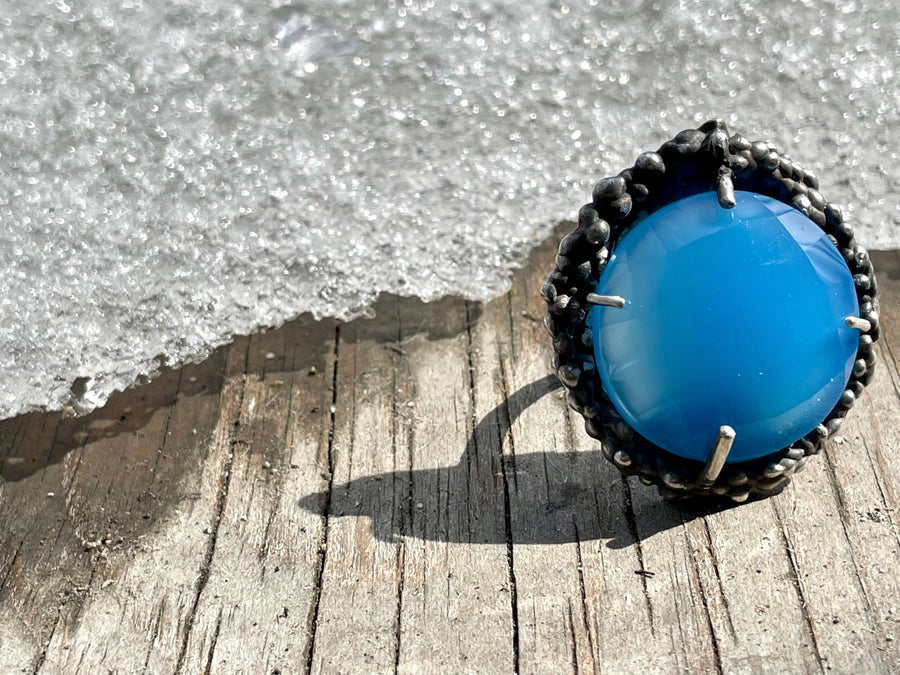 Crater | Blue Chalcedony Sterling Silver Ring - Sand and Snow Jewelry -  - One of a Kind