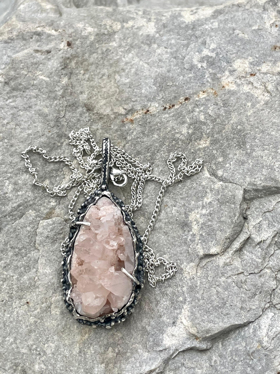 Rose Quartz Crystal Sterling Silver Necklace - Sand and Snow Jewelry - Necklaces - One of a Kind