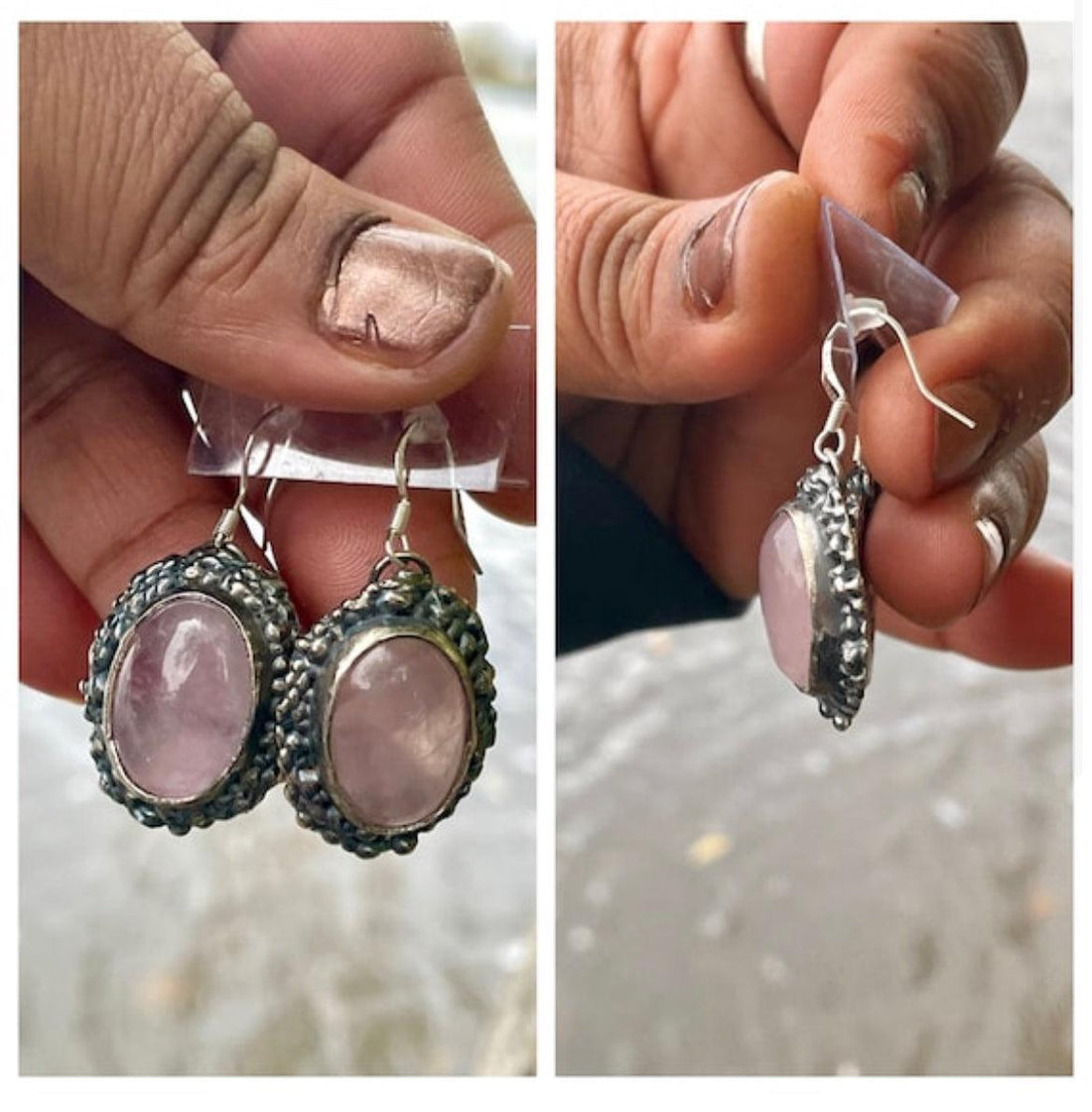 Ice Glass Gemstone Sterling Silver Earrings - Sand and Snow Jewelry - Earrings - One of a Kind