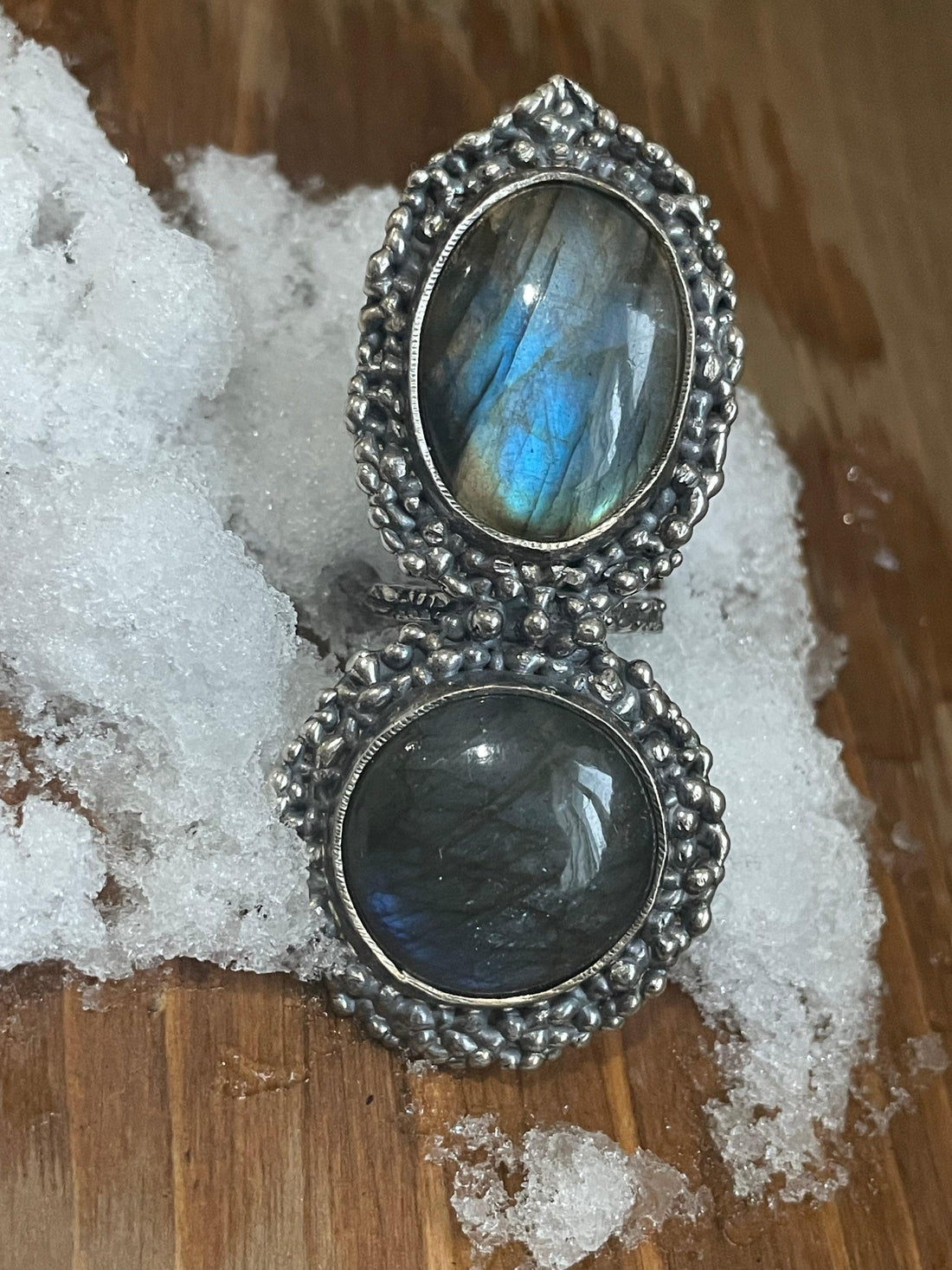 Double Blue Labrodite Sterling Silver Ring - Sand and Snow Jewelry - Rings - One of a Kind