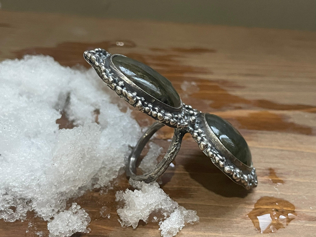Double Blue Labrodite Sterling Silver Ring - Sand and Snow Jewelry - Rings - One of a Kind