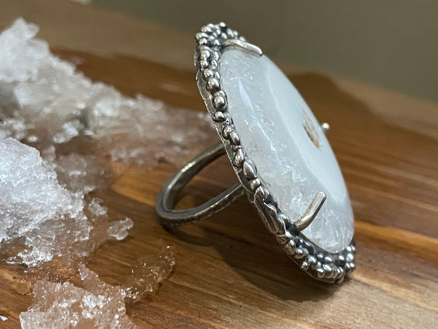 Unique White Solar Quartz Sterling Silver Ring - Sand and Snow Jewelry - Rings - One of a Kind