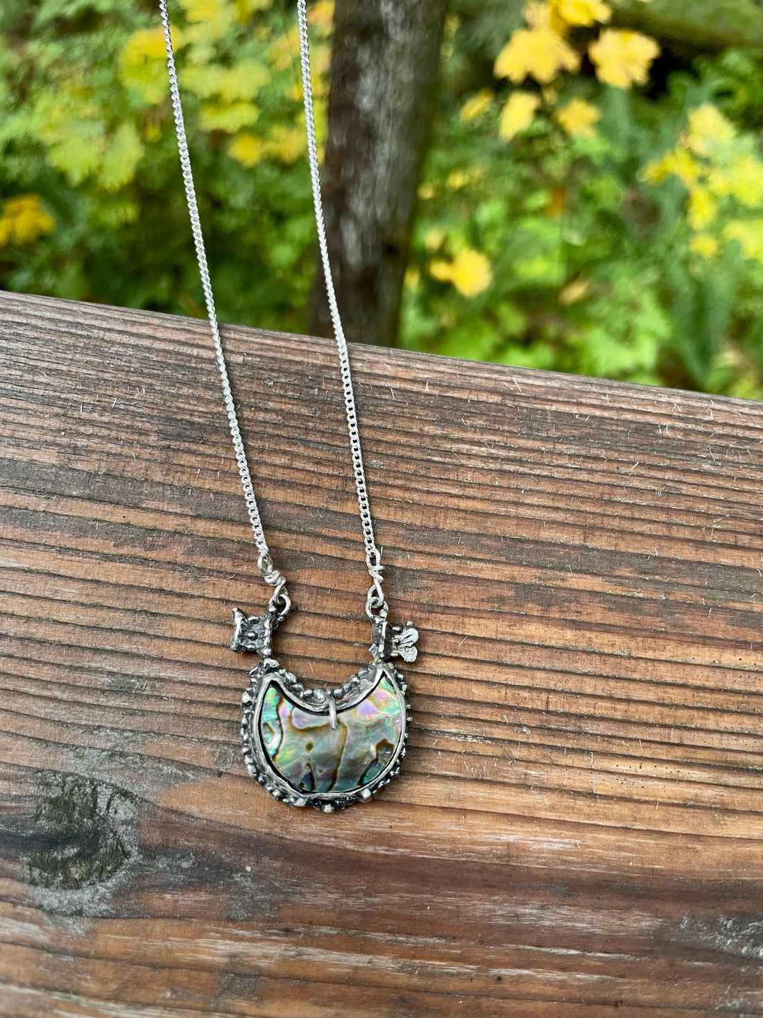 Paua Crescent Moon with Mini  Butterflies Sterling Silver Necklace - Sand and Snow Jewelry - Necklaces - PNW Collection