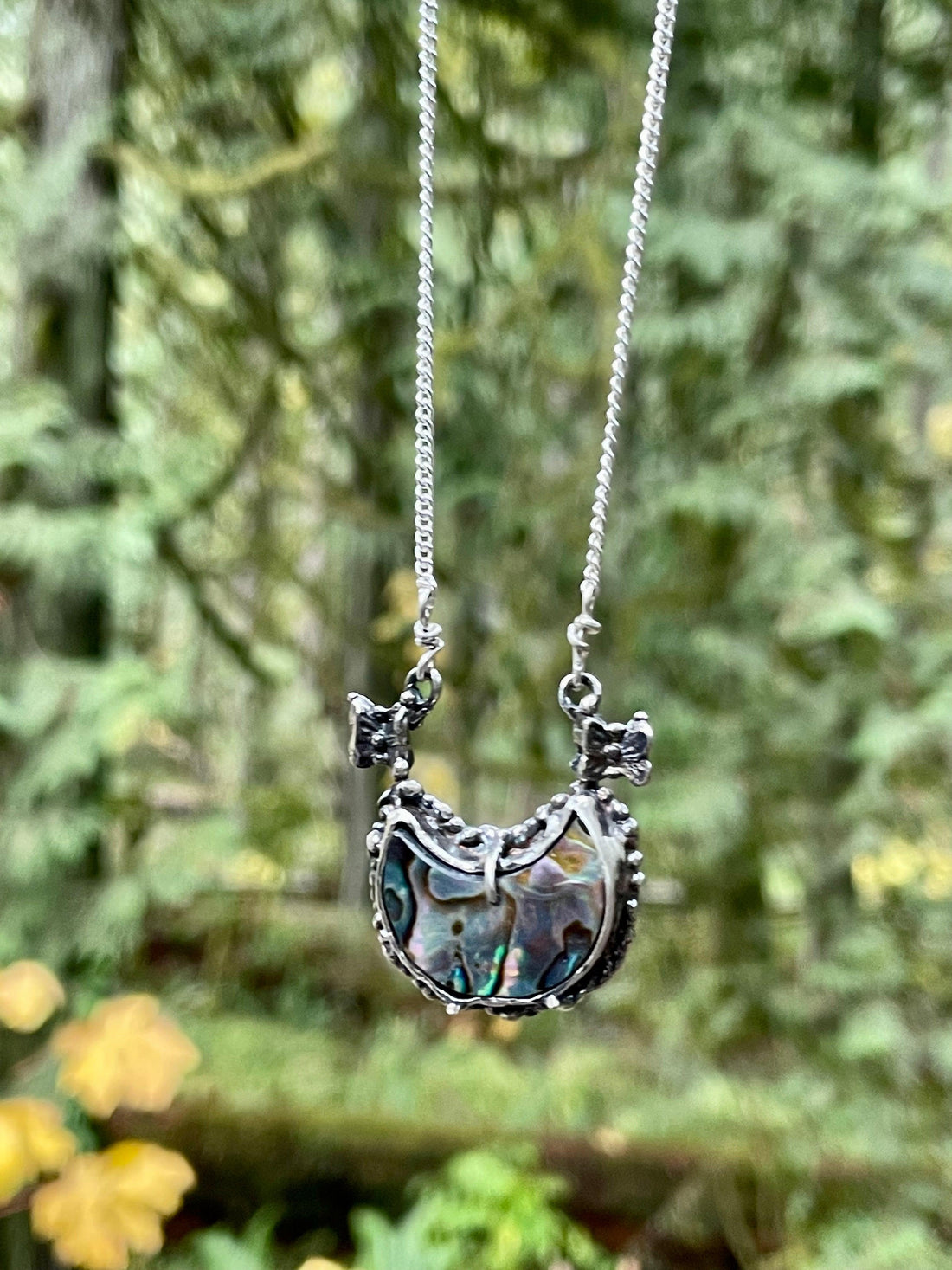 Paua Crescent Moon with Mini  Butterflies Sterling Silver Necklace - Sand and Snow Jewelry - Necklaces - PNW Collection