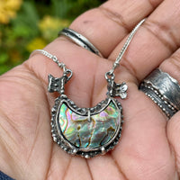 Paua Crescent Moon with Mini  Butterflies Sterling Silver Necklace - Sand and Snow Jewelry - Necklaces - PNW Collection