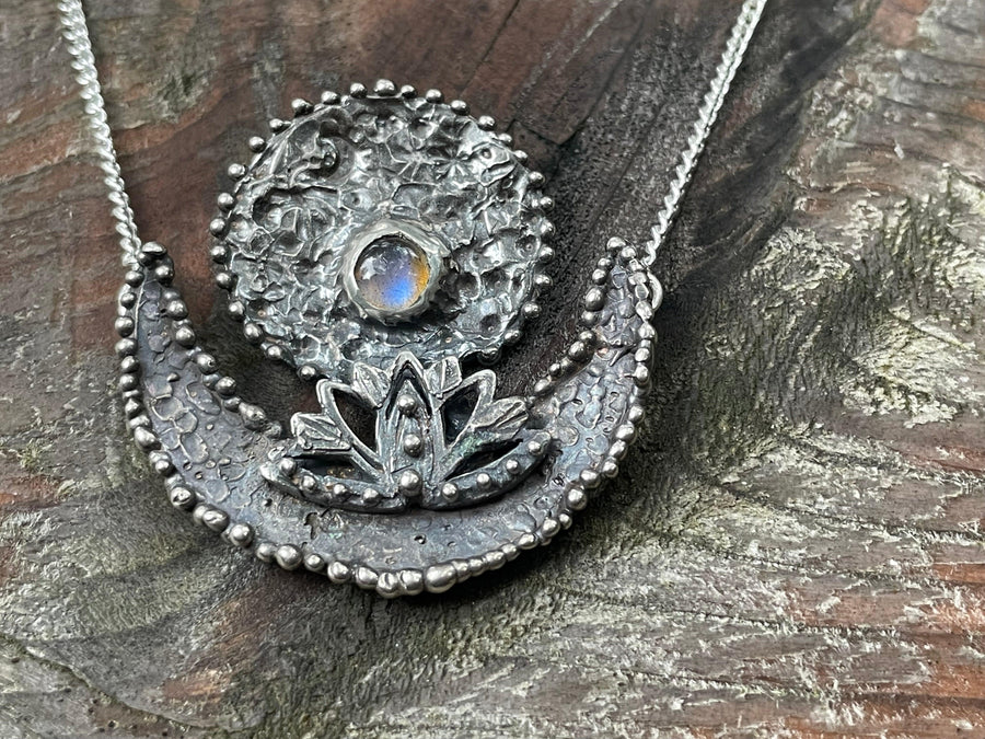 Crescent Lotus Blue Labrodite Sterling Silver Necklace - Sand and Snow Jewelry - Necklaces - PNW Collection