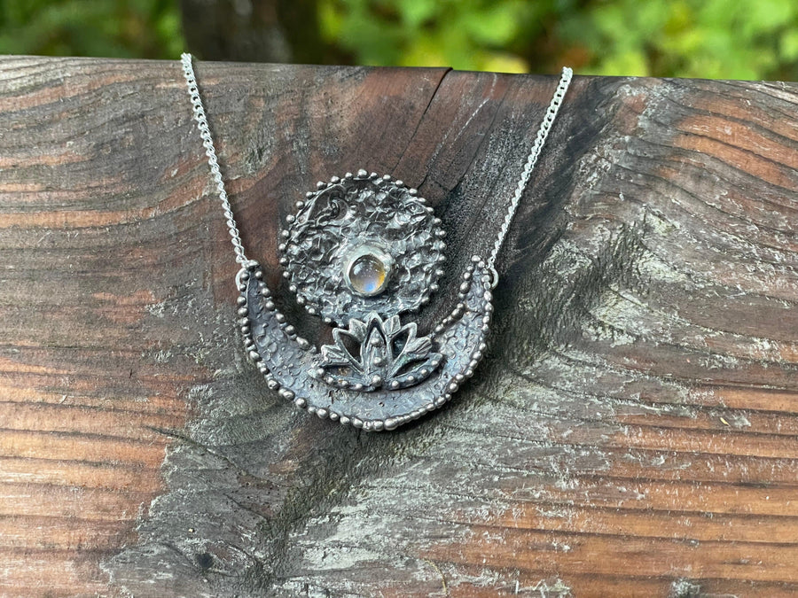 Crescent Lotus Blue Labrodite Sterling Silver Necklace - Sand and Snow Jewelry - Necklaces - PNW Collection