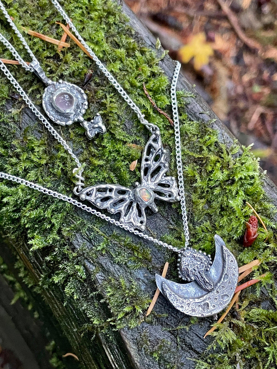 Rose Quartz with Mini Butterfly Sterling Silver Necklace - Sand and Snow Jewelry - Necklaces - PNW Collection