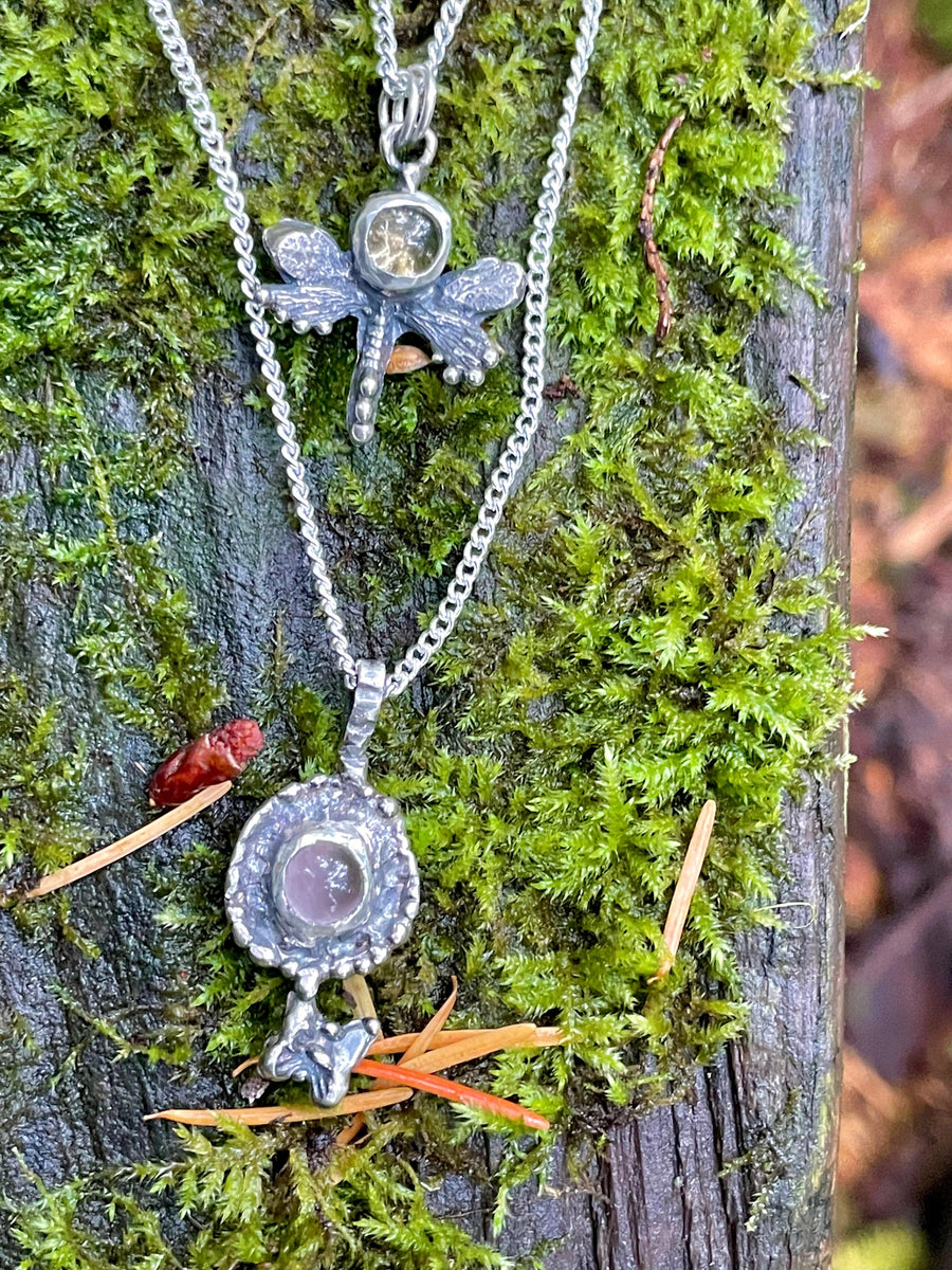 Rose Quartz with Mini Butterfly Sterling Silver Necklace - Sand and Snow Jewelry - Necklaces - PNW Collection