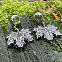 Peridot Maple Leaf Large Sterling Silver Earrings - Sand and Snow Jewelry - Earrings - PNW Collection