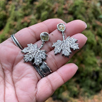 Peridot Maple Leaf Large Sterling Silver Earrings - Sand and Snow Jewelry - Earrings - PNW Collection