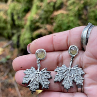 Peridot Maple Leaf Large Sterling Silver Earrings - Sand and Snow Jewelry - Earrings - PNW Collection