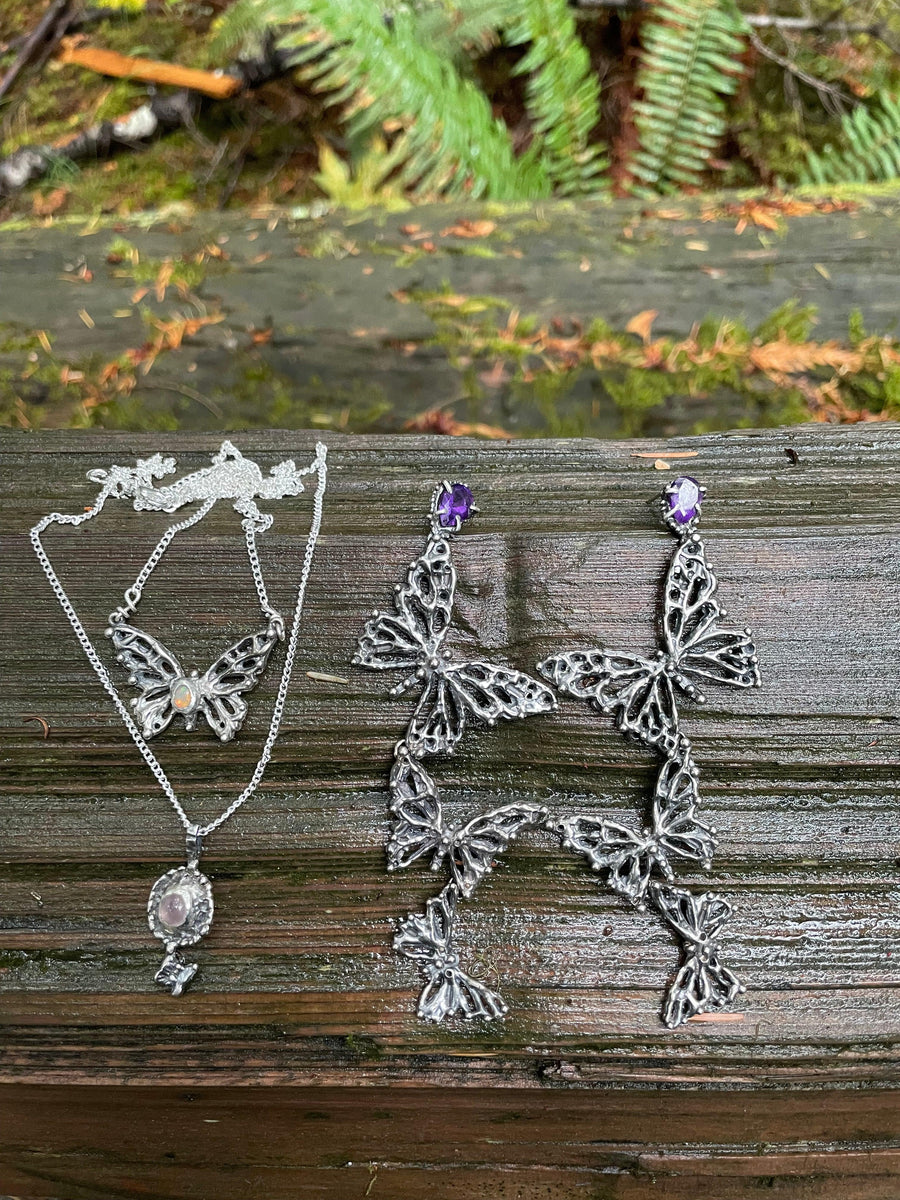 Amethyst Butterfly Trio Sterling Silver Earrings - Sand and Snow Jewelry - Necklaces - PNW Collection