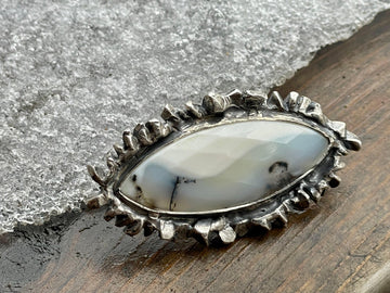 Statement White Dendritic Opal Sterling Silver Ring - Sand and Snow Jewelry - Rings - One of a Kind