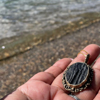 Black Tourmaline Bronze Pendant with Gold Fill Chain - Sand and Snow Jewelry - Necklaces - One of a Kind