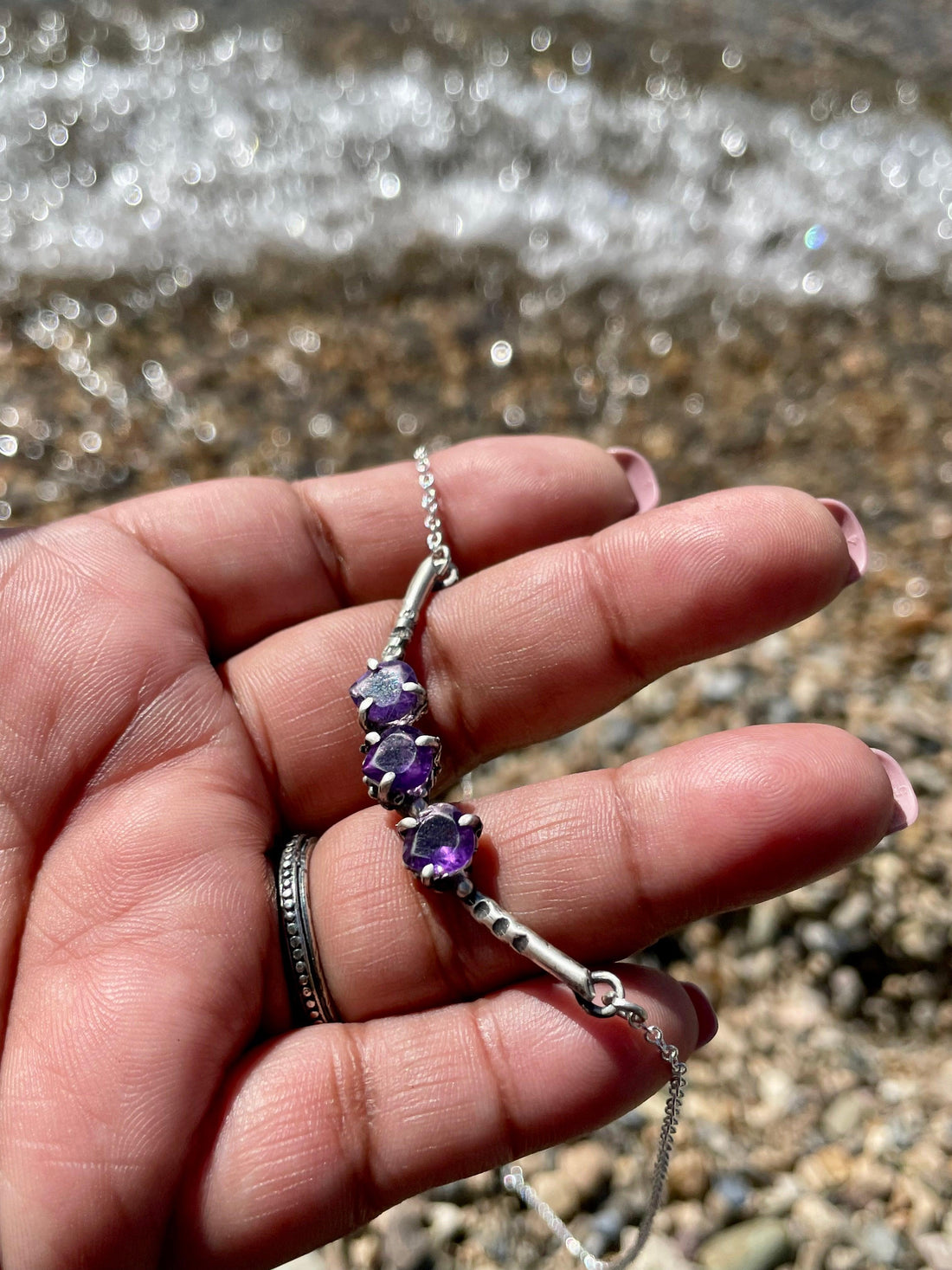 Amethyst Bib Sterling Silver Necklace - Sand and Snow Jewelry - Necklaces - One of a Kind