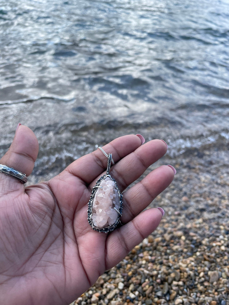 Rose Quartz Crystal Sterling Silver Necklace - Sand and Snow Jewelry - Necklaces - One of a Kind