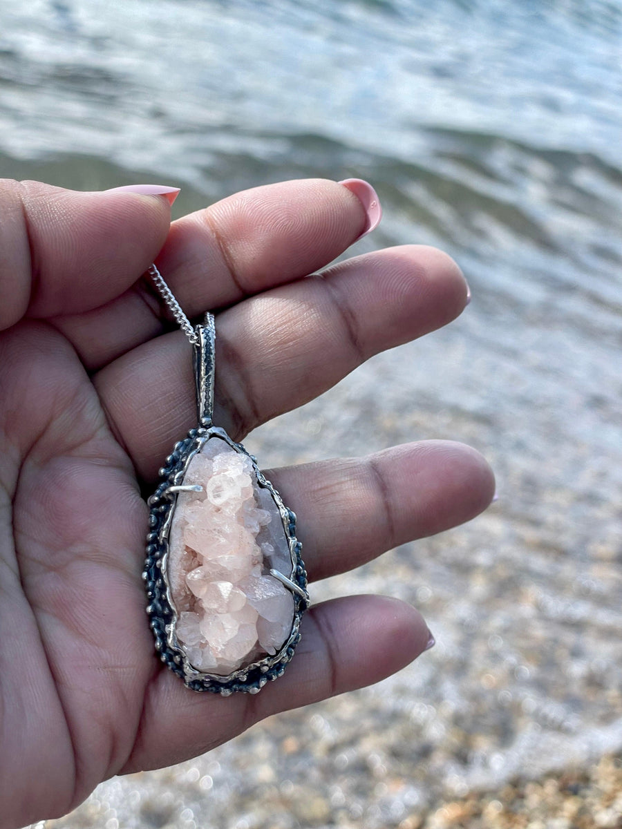 Rose Quartz Crystal Sterling Silver Necklace - Sand and Snow Jewelry - Necklaces - One of a Kind