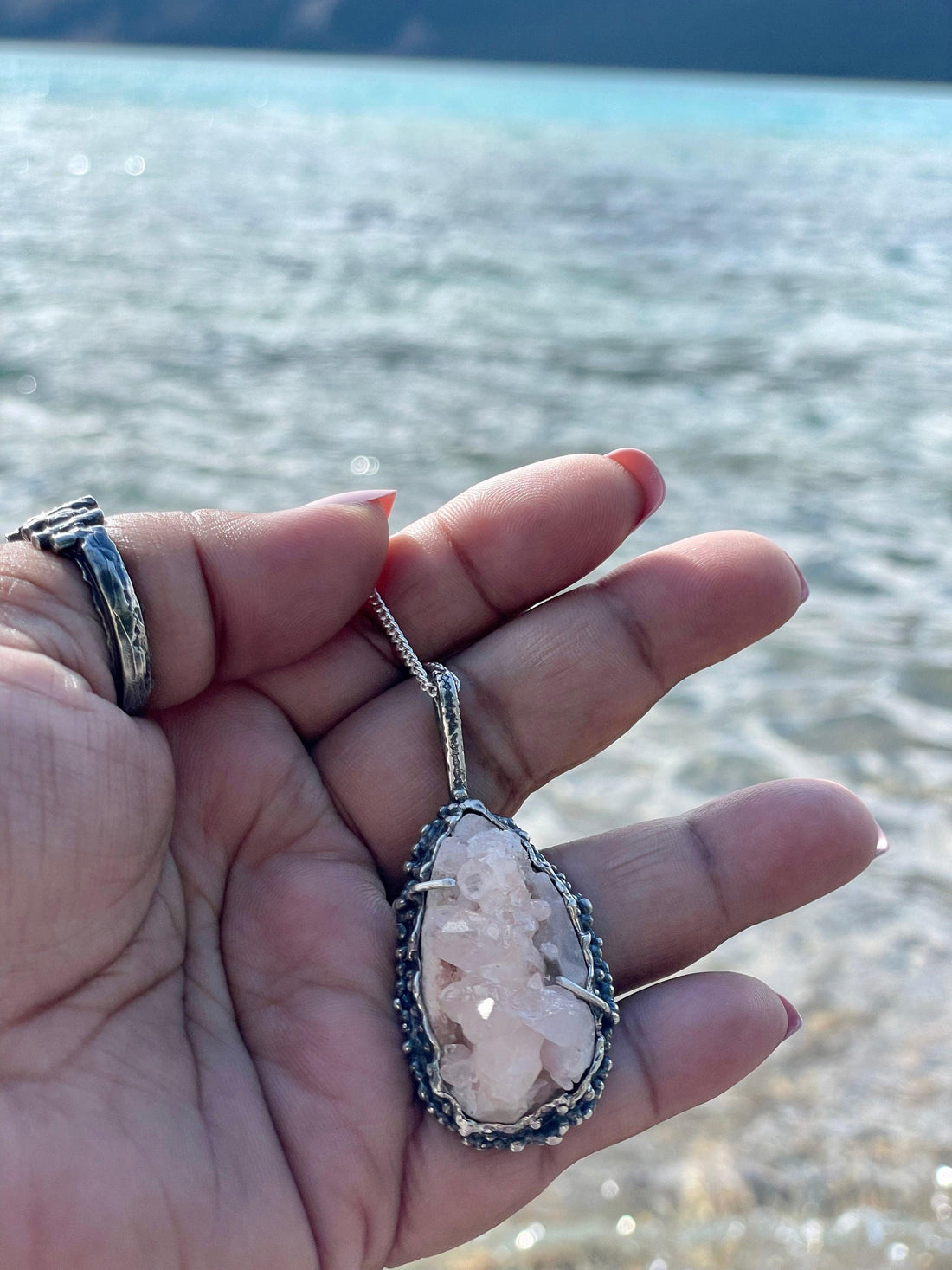 Rose Quartz Crystal Sterling Silver Necklace - Sand and Snow Jewelry - Necklaces - One of a Kind