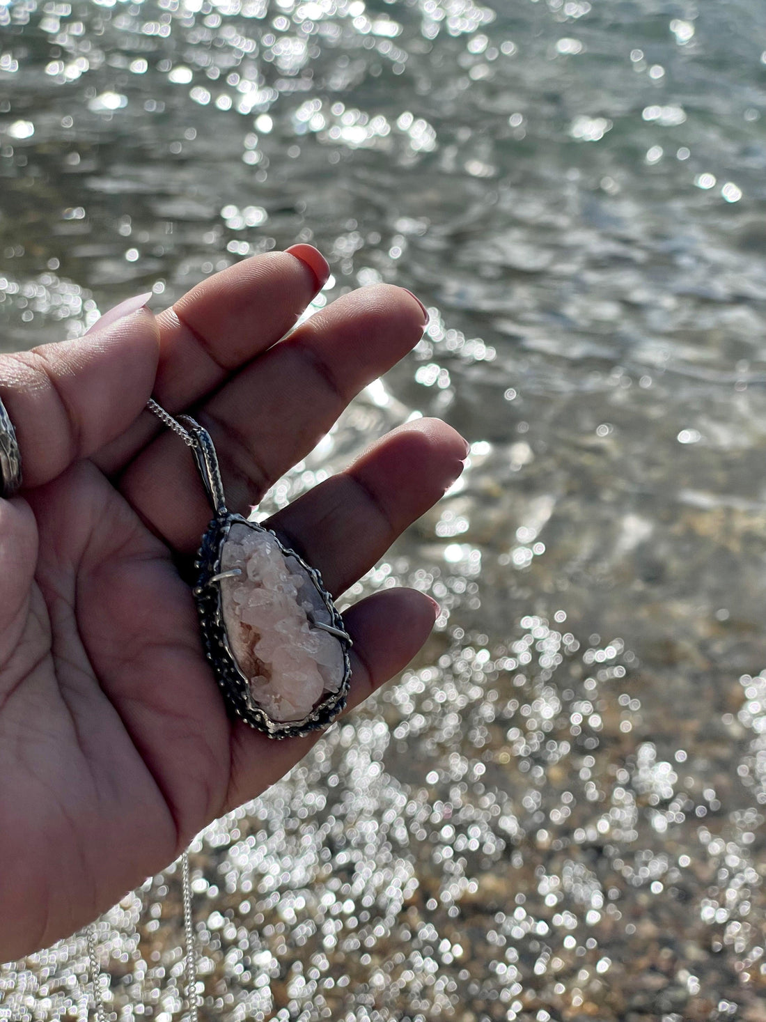 Rose Quartz Crystal Sterling Silver Necklace - Sand and Snow Jewelry - Necklaces - One of a Kind