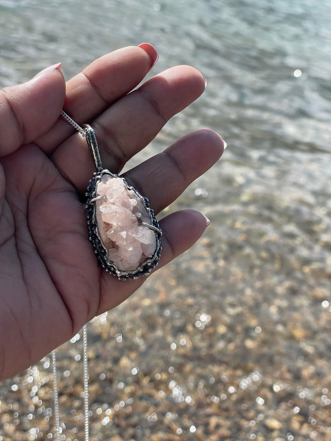 Rose Quartz Crystal Sterling Silver Necklace - Sand and Snow Jewelry - Necklaces - One of a Kind