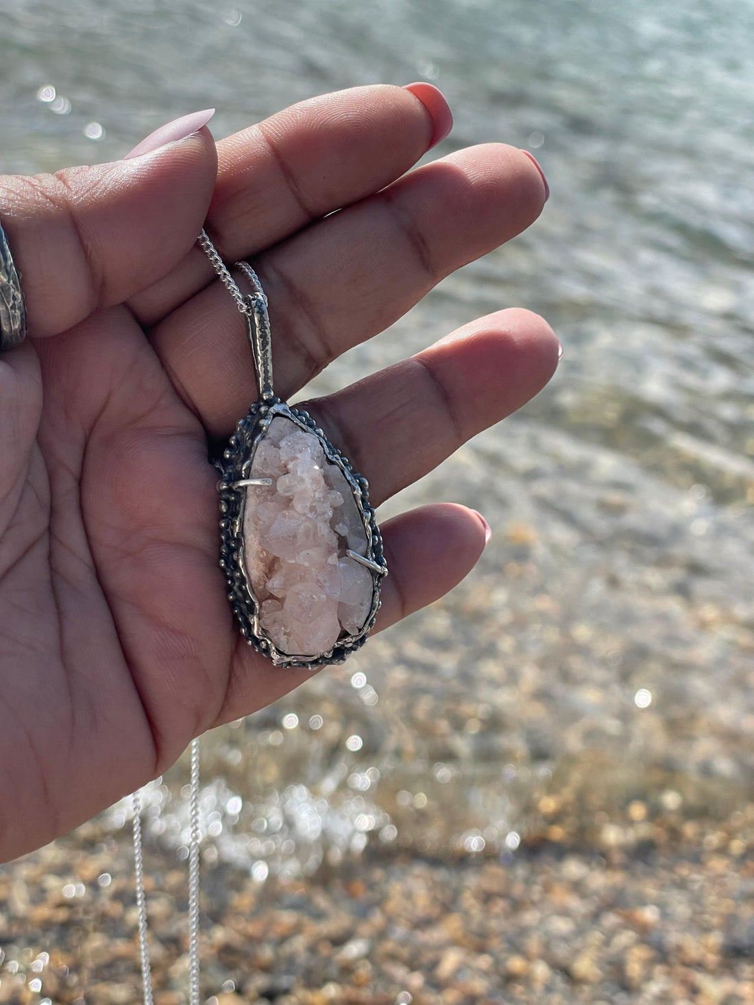 Rose Quartz Crystal Sterling Silver Necklace - Sand and Snow Jewelry - Necklaces - One of a Kind