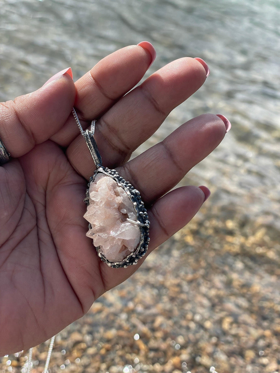 Rose Quartz Crystal Sterling Silver Necklace - Sand and Snow Jewelry - Necklaces - One of a Kind