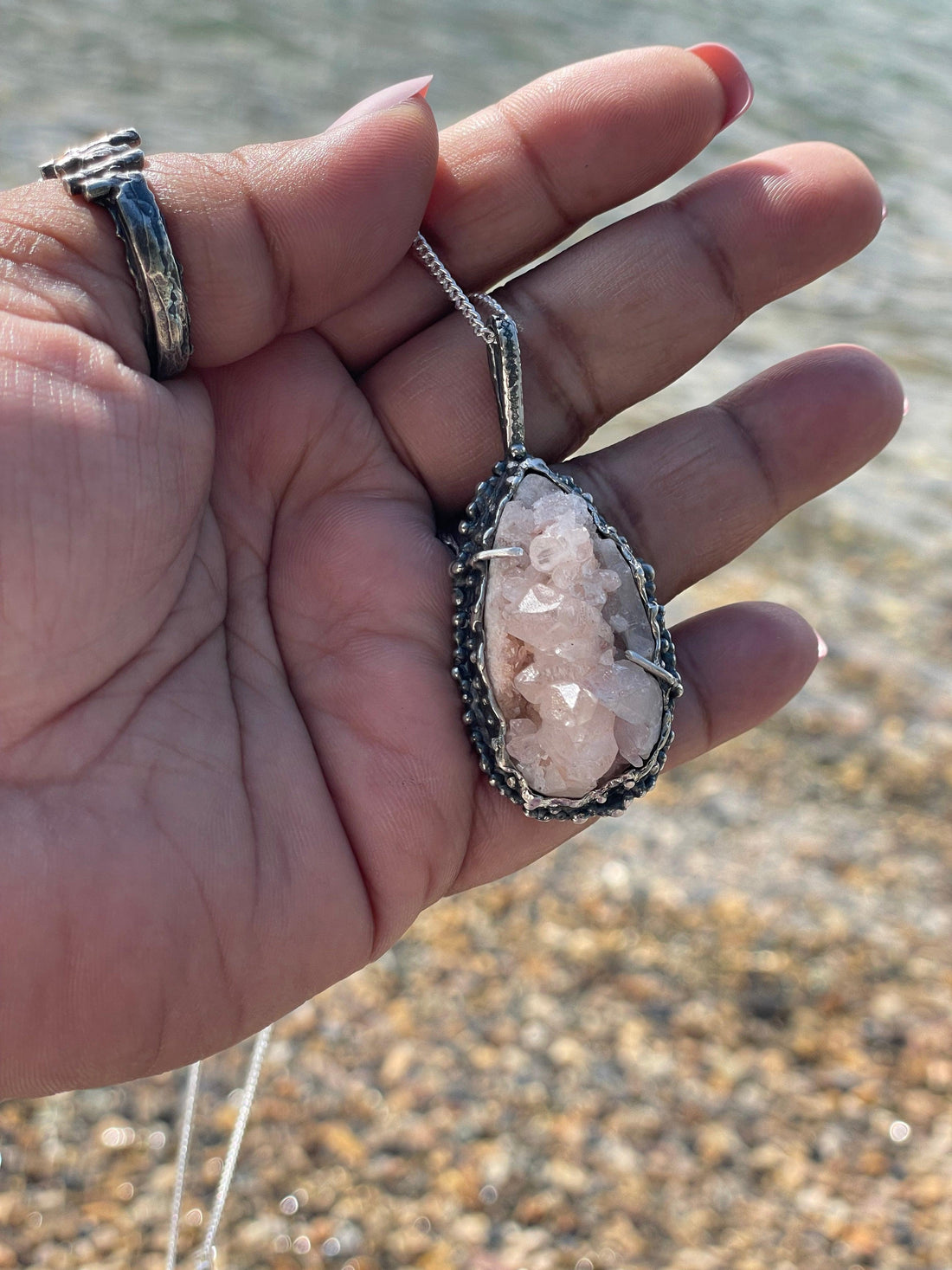 Rose Quartz Crystal Sterling Silver Necklace - Sand and Snow Jewelry - Necklaces - One of a Kind