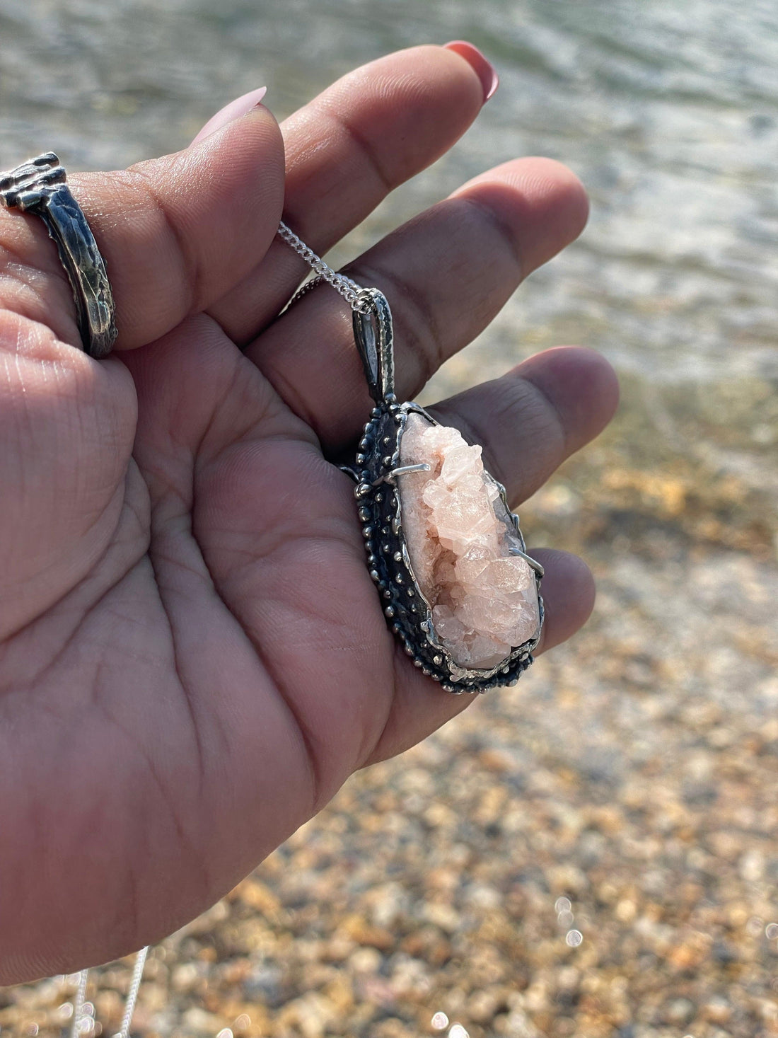 Rose Quartz Crystal Sterling Silver Necklace - Sand and Snow Jewelry - Necklaces - One of a Kind