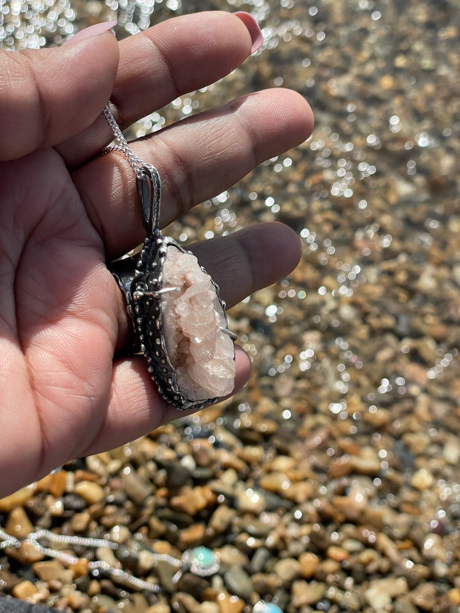 Rose Quartz Crystal Sterling Silver Necklace - Sand and Snow Jewelry - Necklaces - One of a Kind