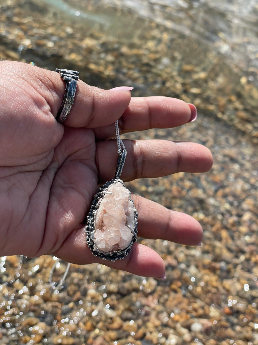 Rose Quartz Crystal Sterling Silver Necklace - Sand and Snow Jewelry - Necklaces - One of a Kind