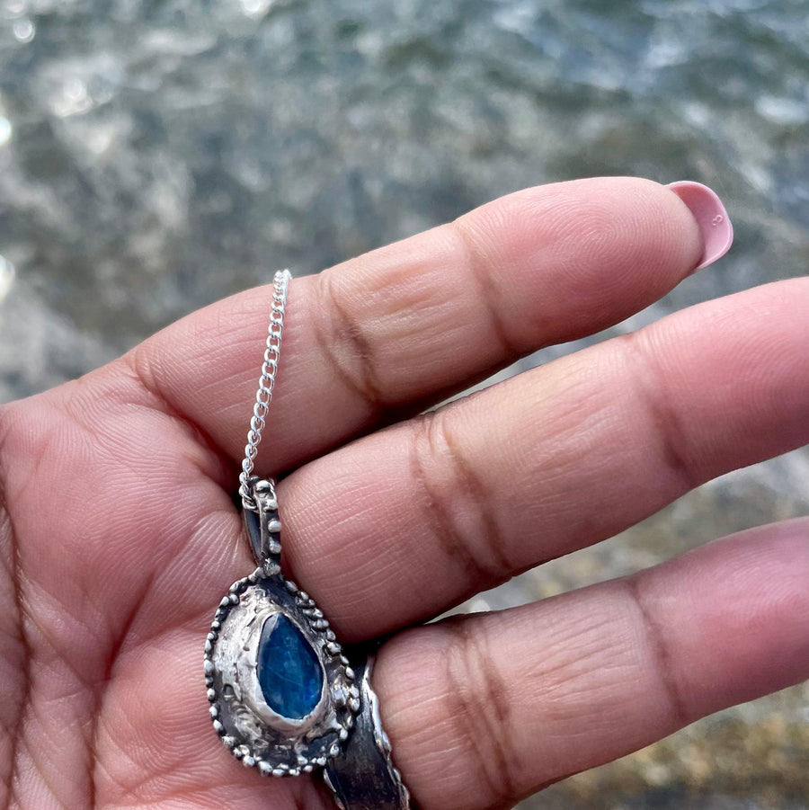 Midnight | Blue Kyanite Teardrop Sterling Silver Necklace - Sand and Snow Jewelry - Necklaces - One of a Kind