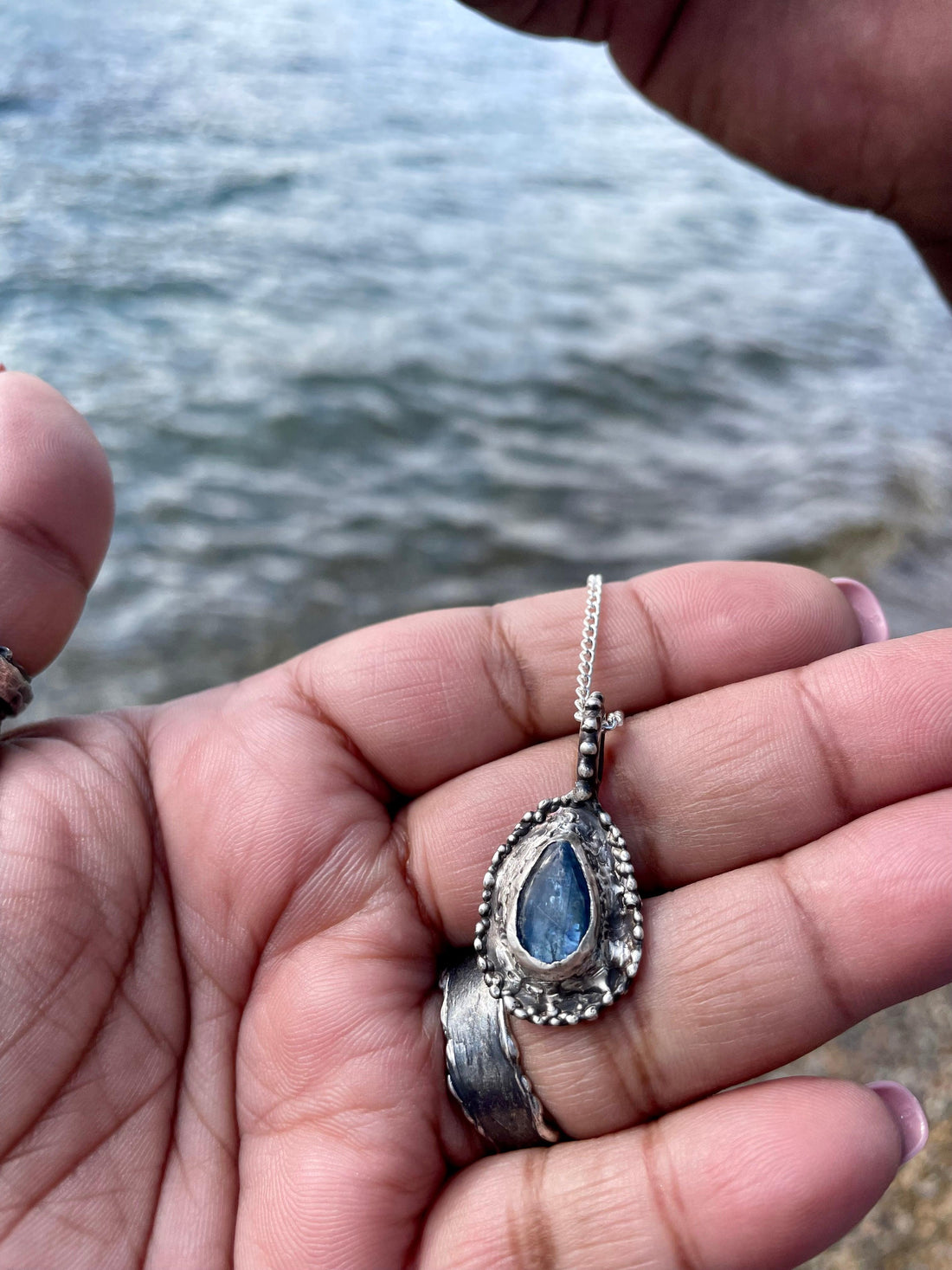 Midnight | Blue Kyanite Teardrop Sterling Silver Necklace - Sand and Snow Jewelry - Necklaces - One of a Kind