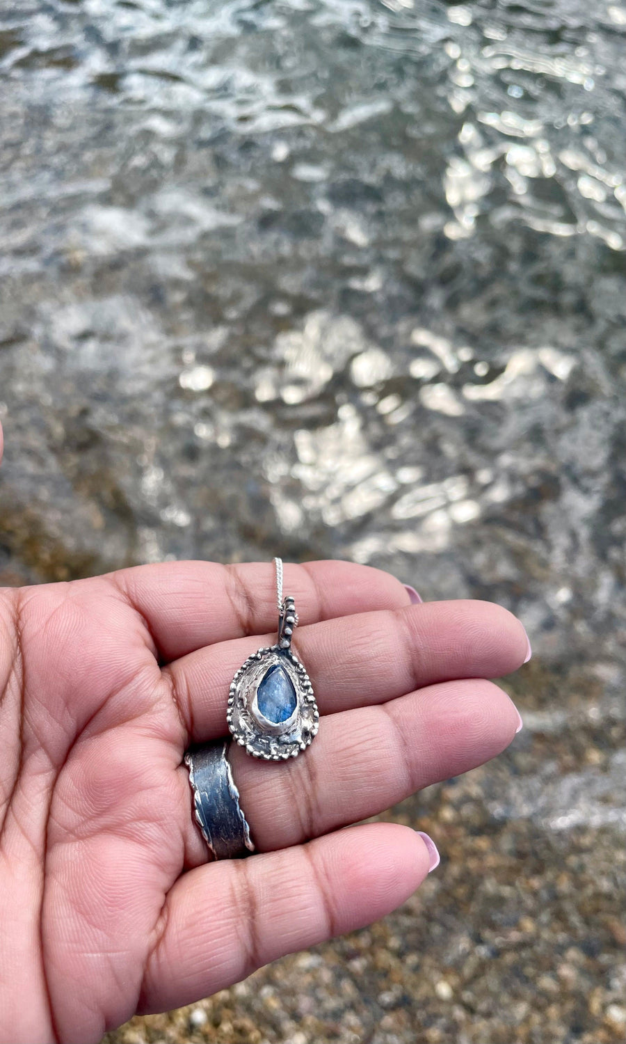 Midnight | Blue Kyanite Teardrop Sterling Silver Necklace - Sand and Snow Jewelry - Necklaces - One of a Kind