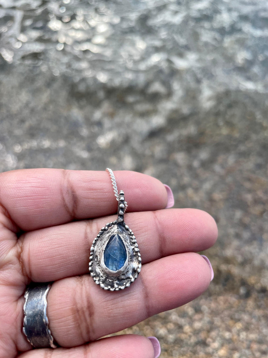 Midnight | Blue Kyanite Teardrop Sterling Silver Necklace - Sand and Snow Jewelry - Necklaces - One of a Kind