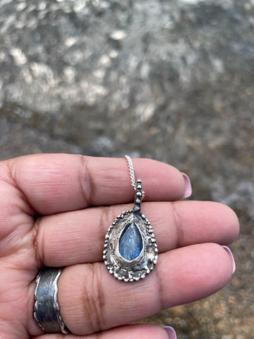Midnight | Blue Kyanite Teardrop Sterling Silver Necklace - Sand and Snow Jewelry - Necklaces - One of a Kind