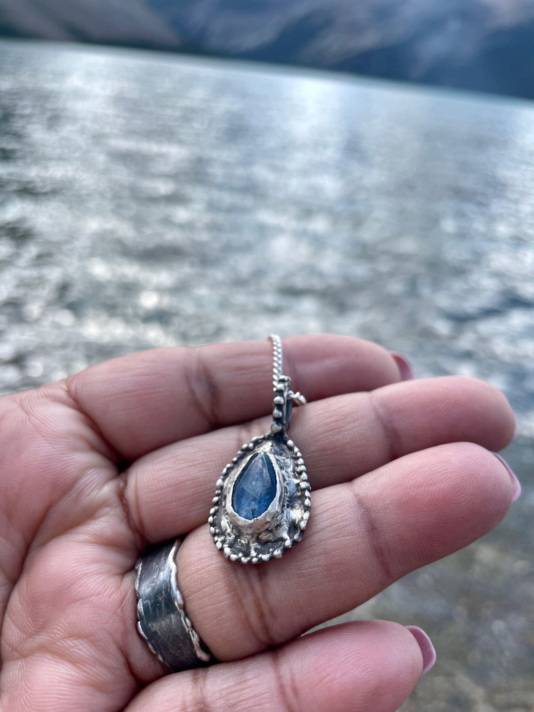 Midnight | Blue Kyanite Teardrop Sterling Silver Necklace - Sand and Snow Jewelry - Necklaces - One of a Kind