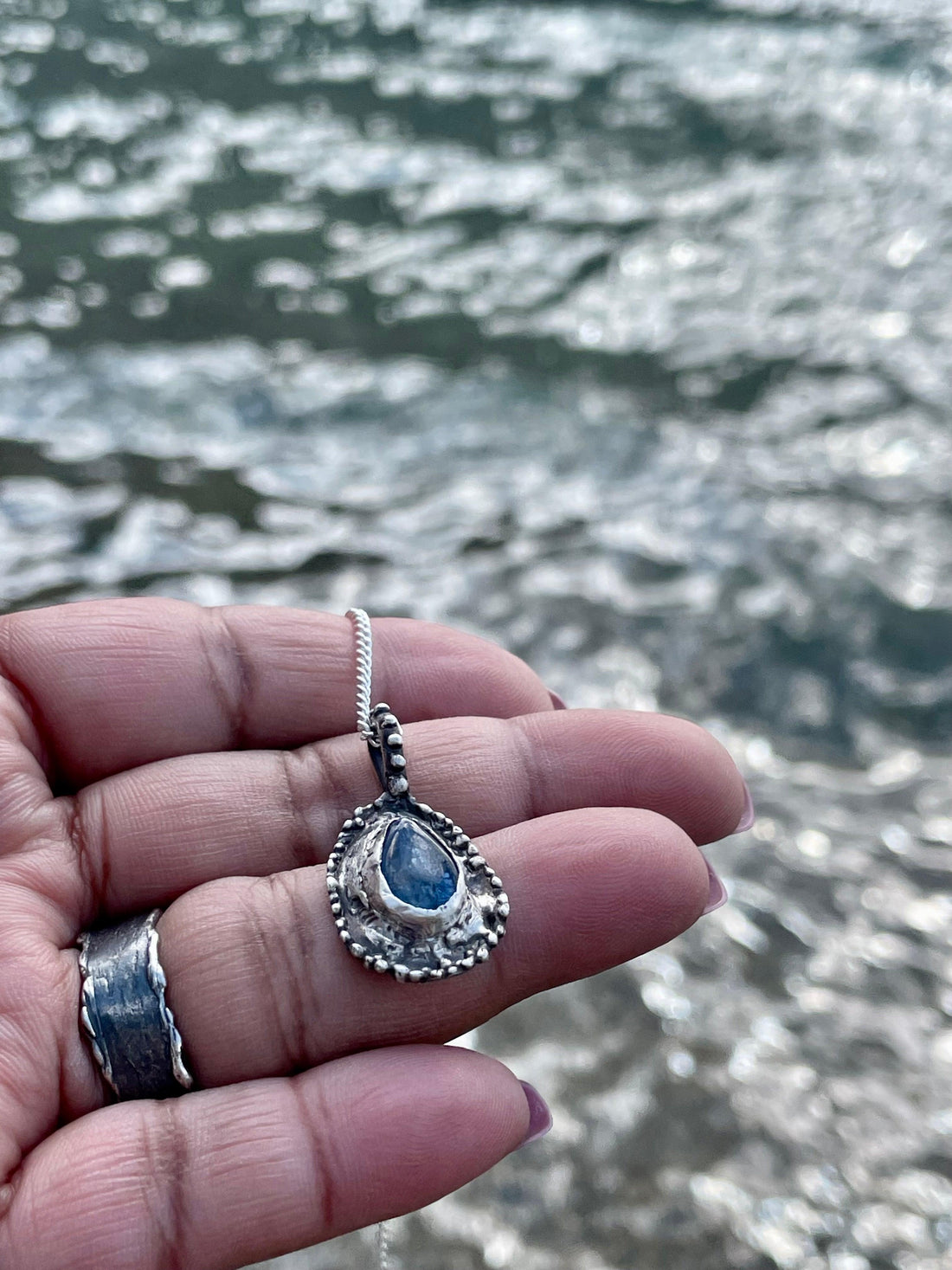 Midnight | Blue Kyanite Teardrop Sterling Silver Necklace - Sand and Snow Jewelry - Necklaces - One of a Kind