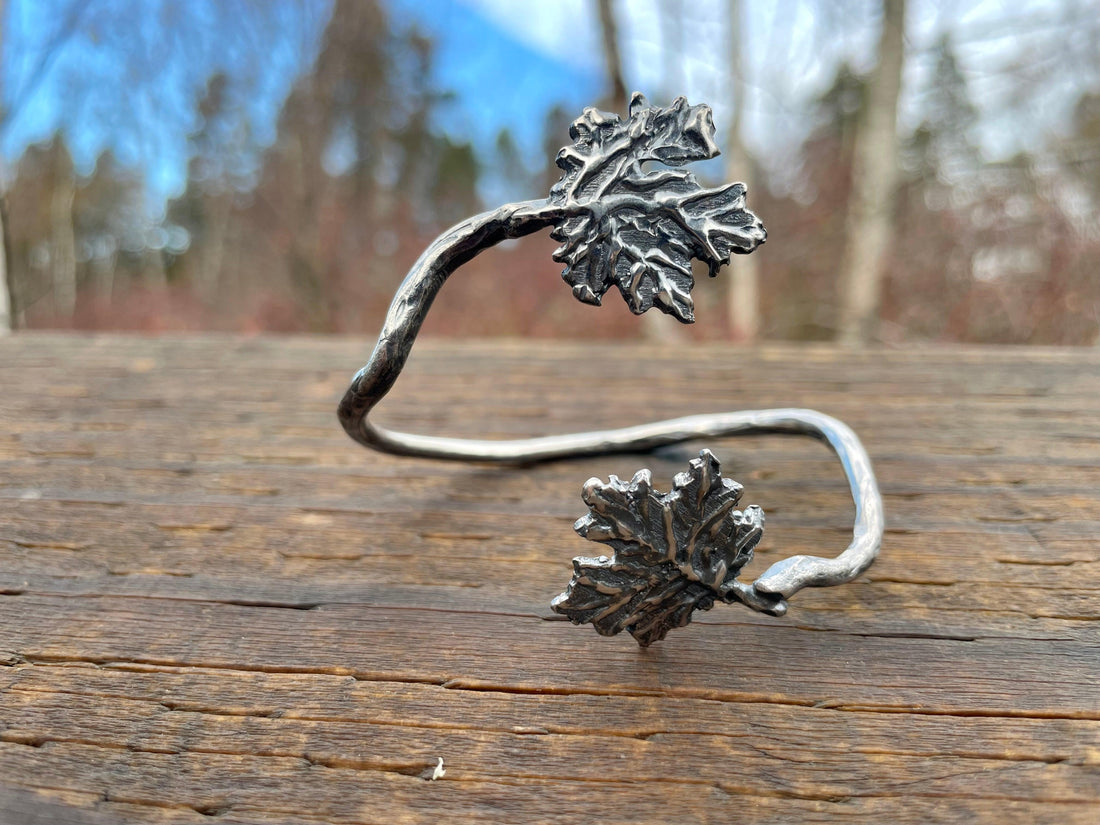 Small Maple Leaf Sterling Silver Cuffs - Sand and Snow Jewelry - Cuffs / Bracelets - PNW 2