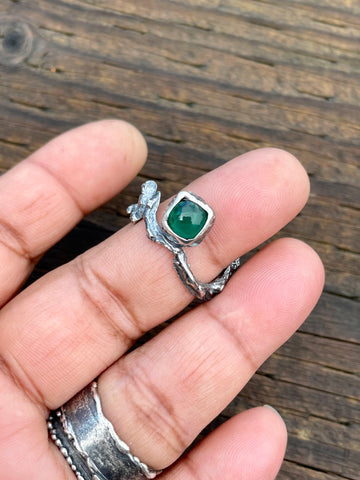 Cedar Square Green Onyx Sterling Silver Ring US Size 8.5 - Sand and Snow Jewelry - Rings - PNW 2