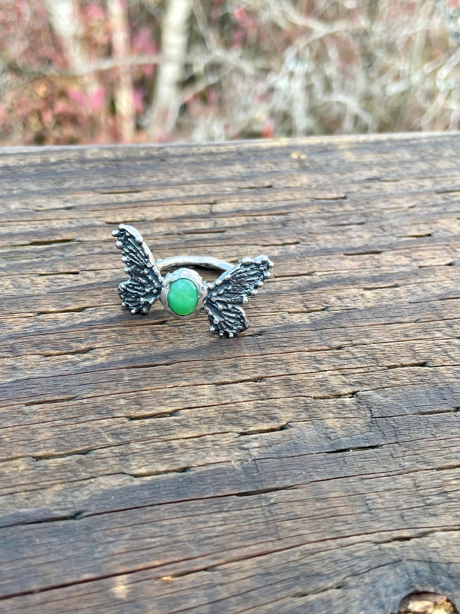 Goa Chrysoprase Butterfly Sterling Silver Ring US Size 6 - Sand and Snow Jewelry - rings - PNW 2
