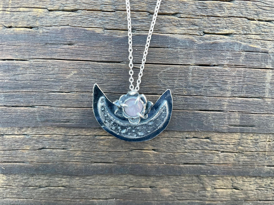 Gypsy Moon Rose Quartz Sterling Silver Necklace - Sand and Snow Jewelry - Necklaces - PNW 2