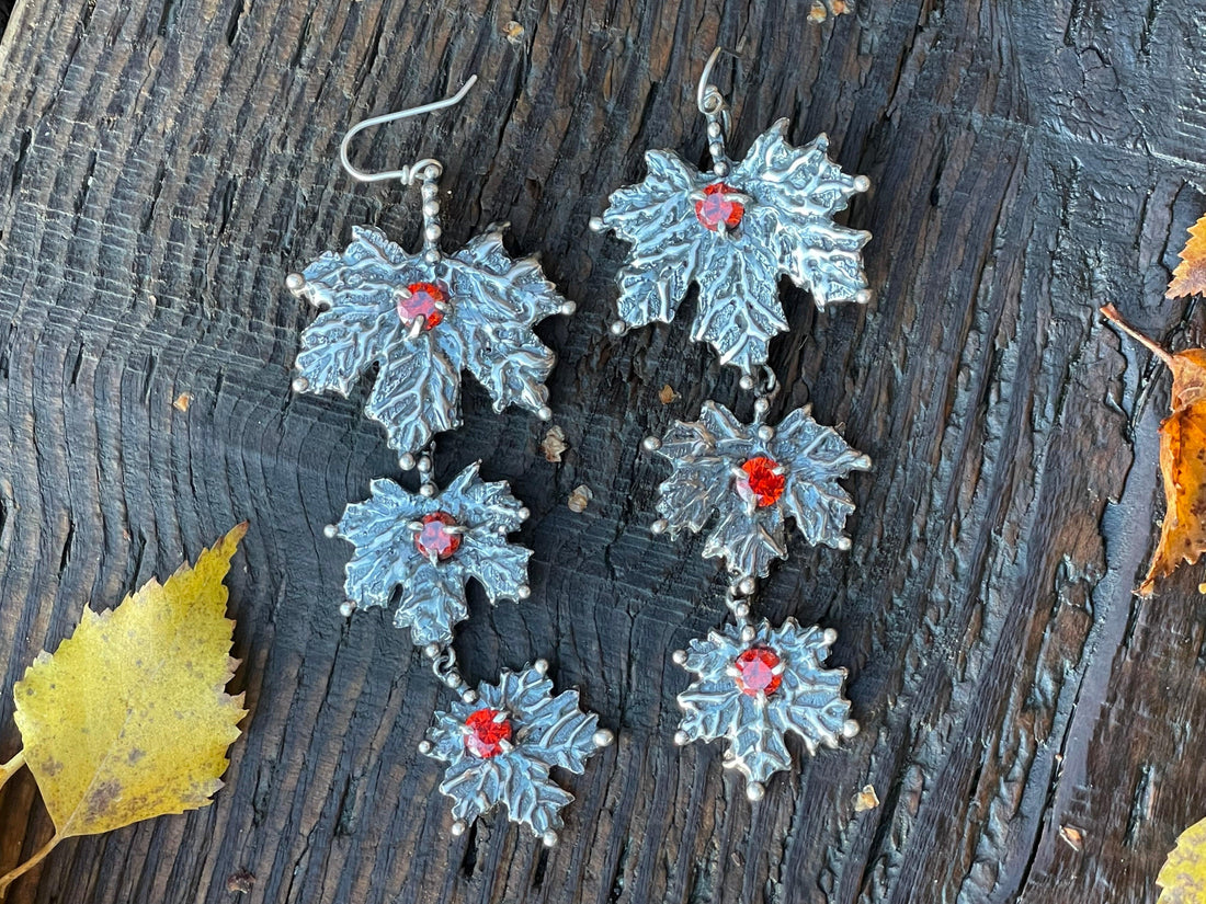 Triple Decker Maple Leaf Sterling Silver Earrings - Sand and Snow Jewelry - Necklaces - PNW 2