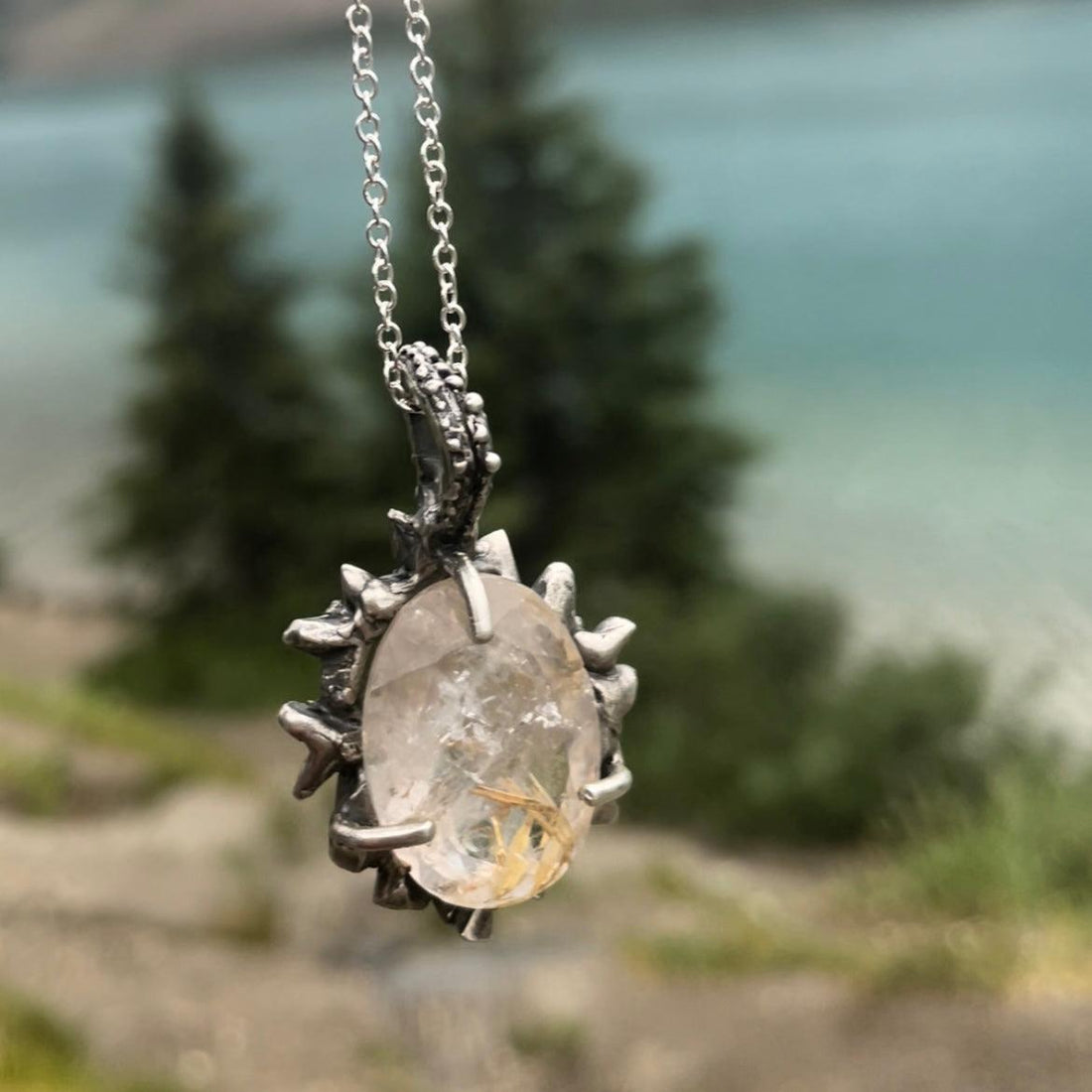 Rutilated Gold Quartz Ice Portal Sterling Silver Pendant - Sand and Snow Jewelry - Necklaces - One of a Kind