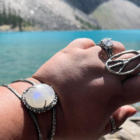 Bijalee | Tiara shaped White Rainbow Moonstone Double band Sterling Silver Cuff - Sand and Snow Jewelry - Cuffs / Bracelets - One of a Kind