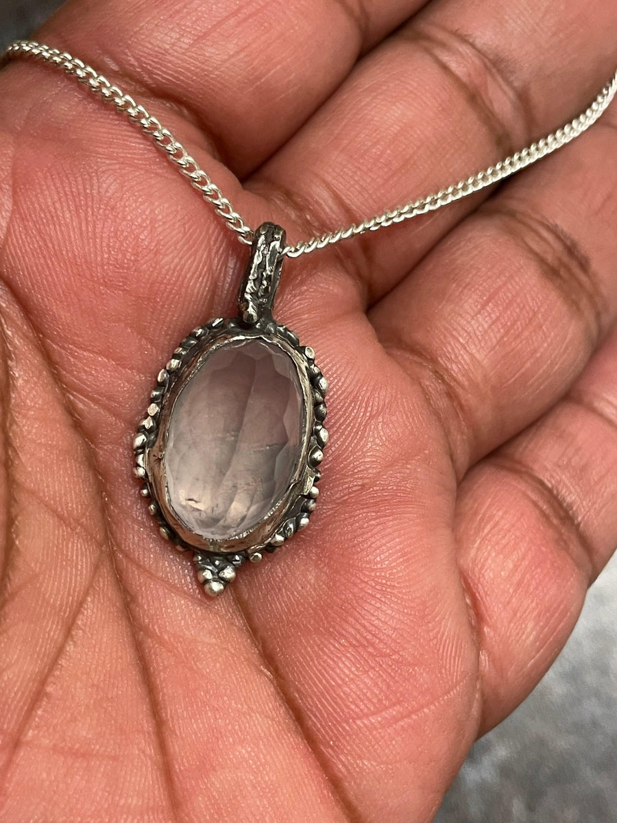 Faceted Rose Quartz Sterling Silver Necklace - Sand and Snow Jewelry - Necklaces - One of a Kind